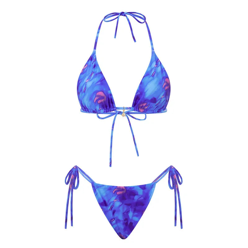 BXOXO Women 2 Pieces Bikini Swimsuit Spaghetti Strap Top Tie Side Triangle G-Thong Bathing Suit Beach Holiday Swimwear