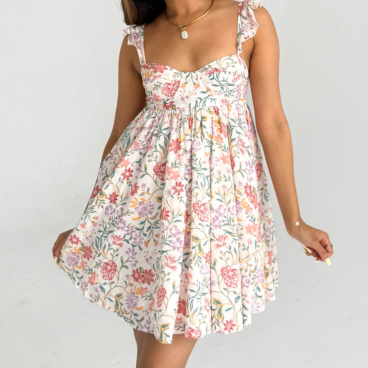 BXOXO Women Fairy Spaghetti Strap Mini Dress Y2K Floral Babydoll Short Dress 2025 Summer Backless Party Dress Streetwear
