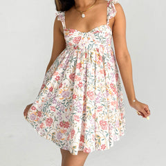 BXOXO Women Fairy Spaghetti Strap Mini Dress Y2K Floral Babydoll Short Dress 2025 Summer Backless Party Dress Streetwear