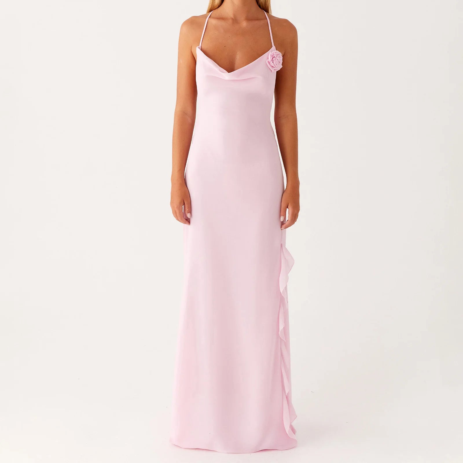 BXOXO Women Summer Sleeveless Dress 3D Flower Backless Split Ruffle Party Dress for Vacation Cocktail Beach Streetwear