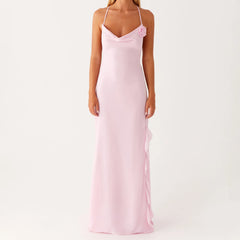 BXOXO Women Summer Sleeveless Dress 3D Flower Backless Split Ruffle Party Dress for Vacation Cocktail Beach Streetwear