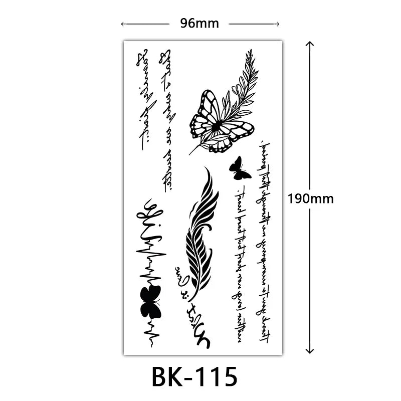 BXOXO Black Large Flower False Tattoo Sticker For Women Rose Peony Temporary DIY Water Transfer Tattoos Girls Hand back Body Art