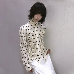 BXOXO Japanese Y2k Polka Dot Shirt Trashy 2000s Style Frill Blouse Women Vintage Harajuku Irregular Shirts Grunge Aesthetics