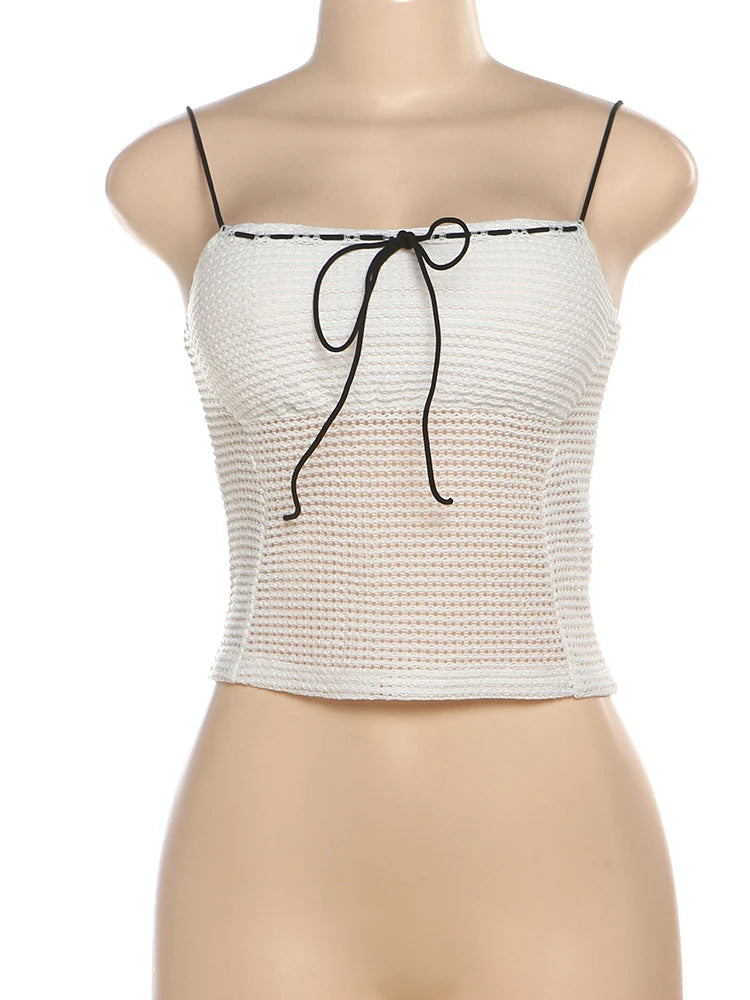 BXOXO Sexy Knitted Bandage Camisole Women Summer Trend  Backless Tank Top Vacation Beach Party Style Fashion Classic Outfits