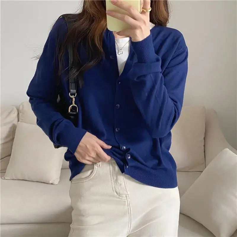Bxoxo Knitted Sweater Cardigan Loose-fit Warm Jacket Inner Wear Outer Korean Style Stylish Women's Top Core-spun Yarn