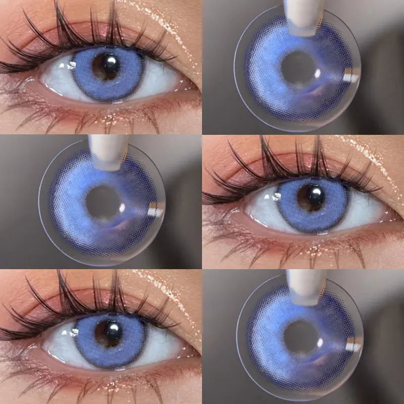 BXOXO 2PCS Colored Contact Lenses Prescription Myopia Degree -0.00 to -8.00 Green Lens Blue Beauty Pupil Makeup