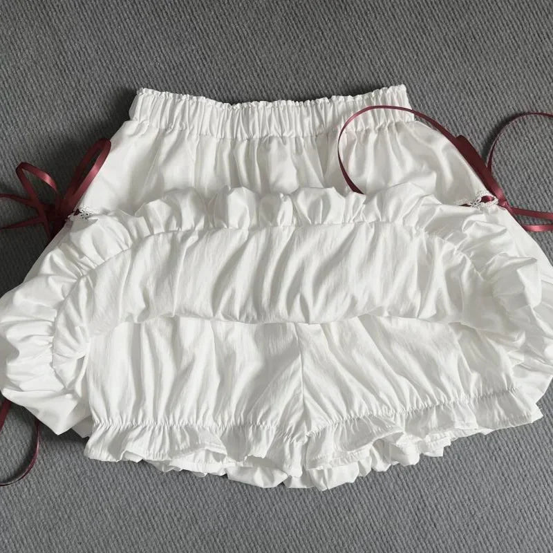Bxoxo White Lace Up Mini Skirt Women Summer High Waist All Match Bud Skirts Y2K Korean Sweet Preppy Patchwork A Line Skirts New