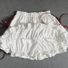 Bxoxo White Lace Up Mini Skirt Women Summer High Waist All Match Bud Skirts Y2K Korean Sweet Preppy Patchwork A Line Skirts New