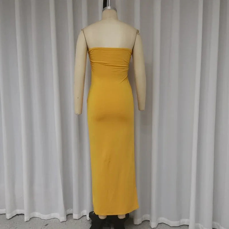 BXOXO Long Dress Summer Women Fashion Sleeveless Strapless Tube Backless Nipped Waist Cut Out Slit Slim Party Bodycon Dresses