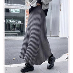 Bxoxo Winter Thickening Wool Blend Warm Maxi Long Rib Knitted Skirt Draping Large Swing Skirt