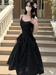 Bxoxo Summer Womens Fairycon Korean Floral Long Dresses New Fashion Slim Waist Spaghetti Strap Party Dress 2025 Holiday Vacation Robe