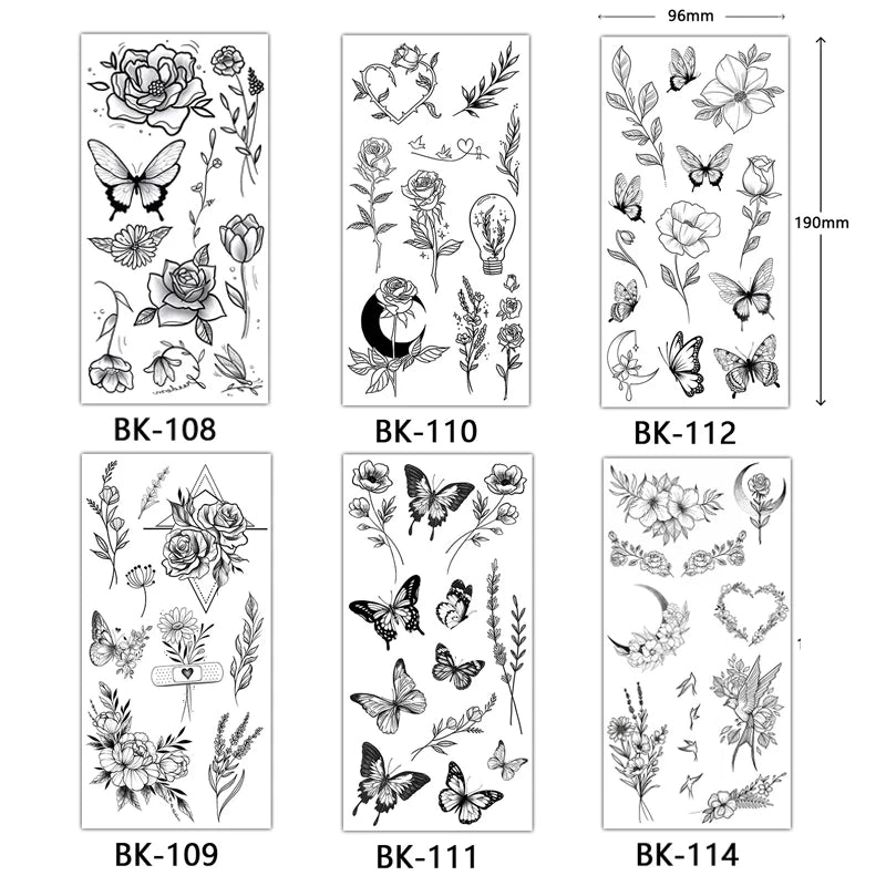 BXOXO Black Large Flower False Tattoo Sticker For Women Rose Peony Temporary DIY Water Transfer Tattoos Girls Hand back Body Art