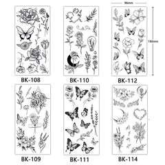 BXOXO Black Large Flower False Tattoo Sticker For Women Rose Peony Temporary DIY Water Transfer Tattoos Girls Hand back Body Art