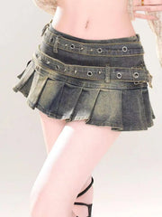 Bxoxo Black Gothic Mini Skirt Woman Y2K Korean Fashion High Street Aesthetic Elegant Retro A-line Mini Denim Skirt Outfits 2025