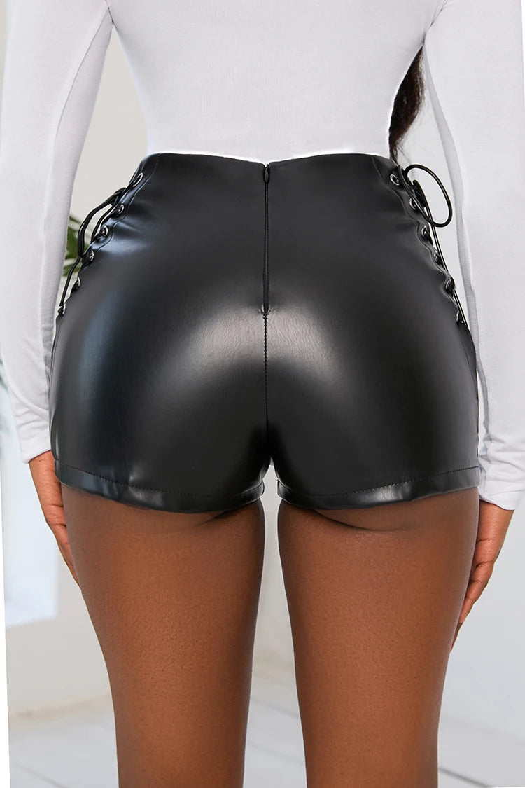 Bxoxo New Sexy Summer and Autumn Stretch Plus Size Tight Black Faux Leather Shorts Casual Shorts Leather Pants for Women