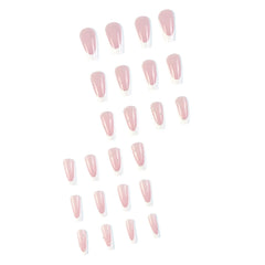 BXOXO 24 Pcs Medium Long Ballerina Press On Nails Pink French Style Fake Nails With Rhinestone Shiny Artificial Reusable False Nails