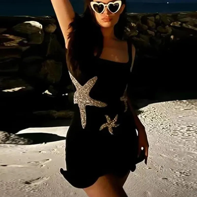 BXOXO Sparkling Sequined Strap Women's Knit Mini Dress Elegant Shiny Sleeveless Bodycon Holiday Dresses Beach Party Vestido