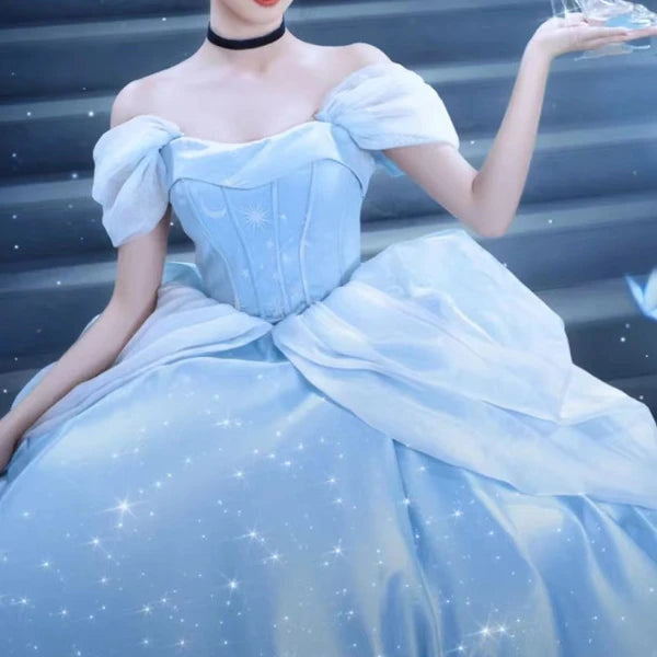 BXOXO Customized Temperament Blue Prom Dresses Removable Shoulder Jacquard Vestido Fiesta France Vintage Sweet Princess Fairy Evening