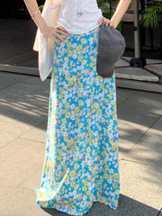 BXOXO Simple Prairie Chic Floral Prints Women Straight Long Skirts All-Match Fashion New Spring Summer Skirts