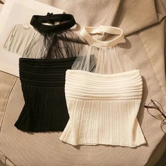 Bxoxo Mesh Halter Neck Knitted Crop Camis Women Y2K Korean Fashion Streetwear Sexy Hot Girl Knit Vest Chic Slim Pullover Tops New