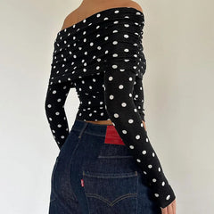 Bxoxo Vintage Elegant Off-shoulder T-shirt Women Casual Full Sleeve Skinny Shirt for Summer Streetwear Basic Tees y2k Aesthetic