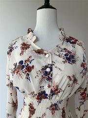 BXOXO Long Sleeve Elegant Floral Chiffon Dresses for Women Summer Autumn Korean Mini Dress Fashion Tunics Light vestido