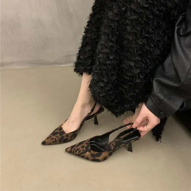 BXOXO Summer High-heeled Women's Shoes Fashionable Pointed Toe Sexy Stiletto Heels Leopard Print Women's Shoes