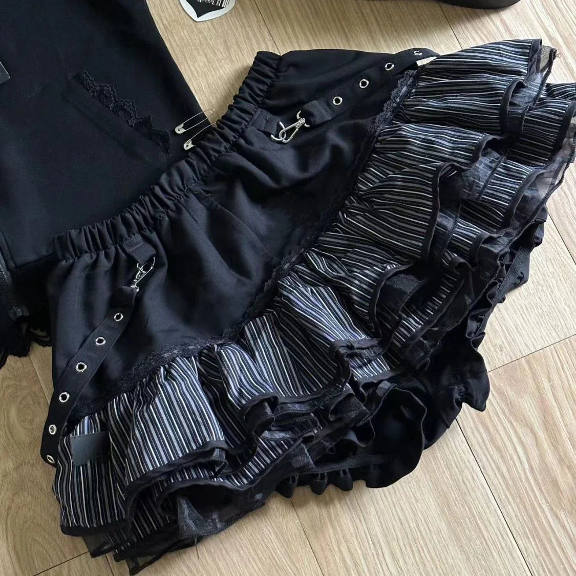BXOXO Harajuku Girls Stripe Punk Grunge Skirts Women Y2k Aesthetic High Waist Cake Mini Streetwear Lace Vintage Kawaii Mini Jupe