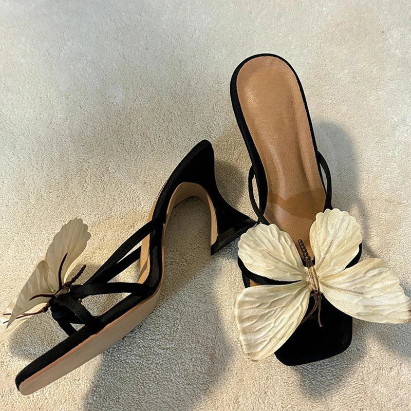 BXOXO Designer Summers Open Toe Butterfly-knot Women Slippers Fashion Slip On Ladies Elegant Thick Heel Dress Slides