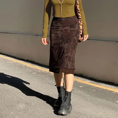 BXOXO Harajuku Vintage Long Skirts Women Floral Print Gothic Retro Skirts Grunge Aesthetic Streetwear Punk A Line Midi Skirt