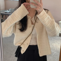 Bxoxo Button Front Knit Cardigan Sweater for Women Long Sleeve Single Breasted Sweater Jacket Ladies Autumn Winter Elegant Outfit