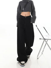 Bxoxo Y2K Black Jeans for Women Korean Fashion Streetwear High Waist Wide Leg Denim Pants Female Baggy Straight Trouser