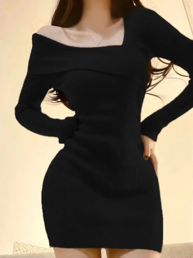 BXOXO Summer Women Long Sleeve Dress Slim Knitting Female Clothes Streetwear Vacation Casual Soft Sweet Sexy Korea Fashion Dress