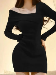 BXOXO Summer Women Long Sleeve Dress Slim Knitting Female Clothes Streetwear Vacation Casual Soft Sweet Sexy Korea Fashion Dress