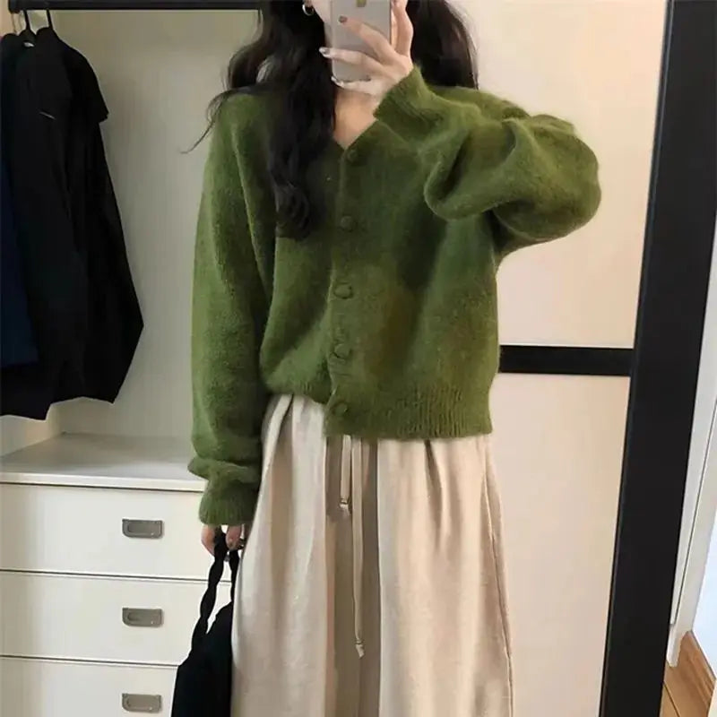 BXOXO FALL OUTFITS Autumn New V Neck Knitted Cashmere Cardigan Women Korean Casual Solid Color Single Breasted Long Sleeved Sweater Outwear