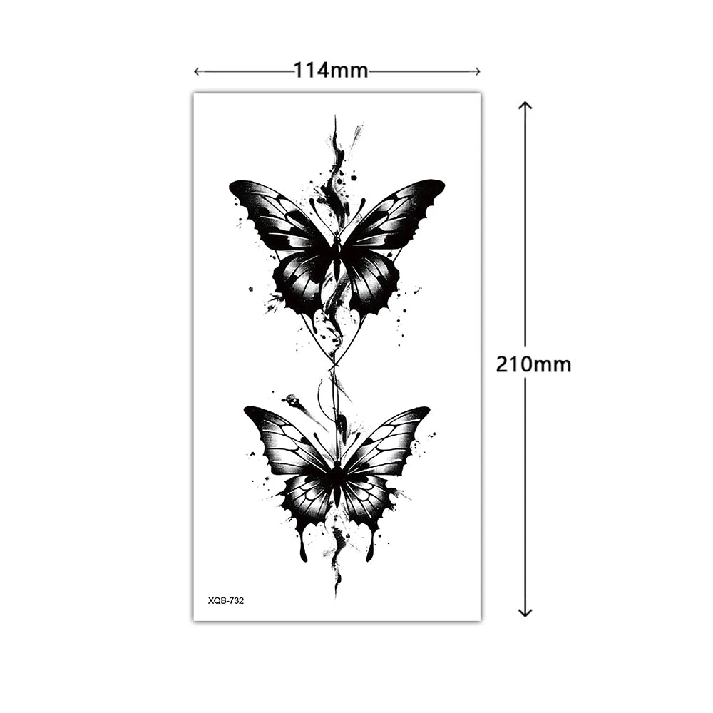 BXOXO Black Flower Waterproof Temporary Tattoo Sticker Beauty Butterfly Rose for Women 3D Flash Body Arm Art Washable Fake Tattoos