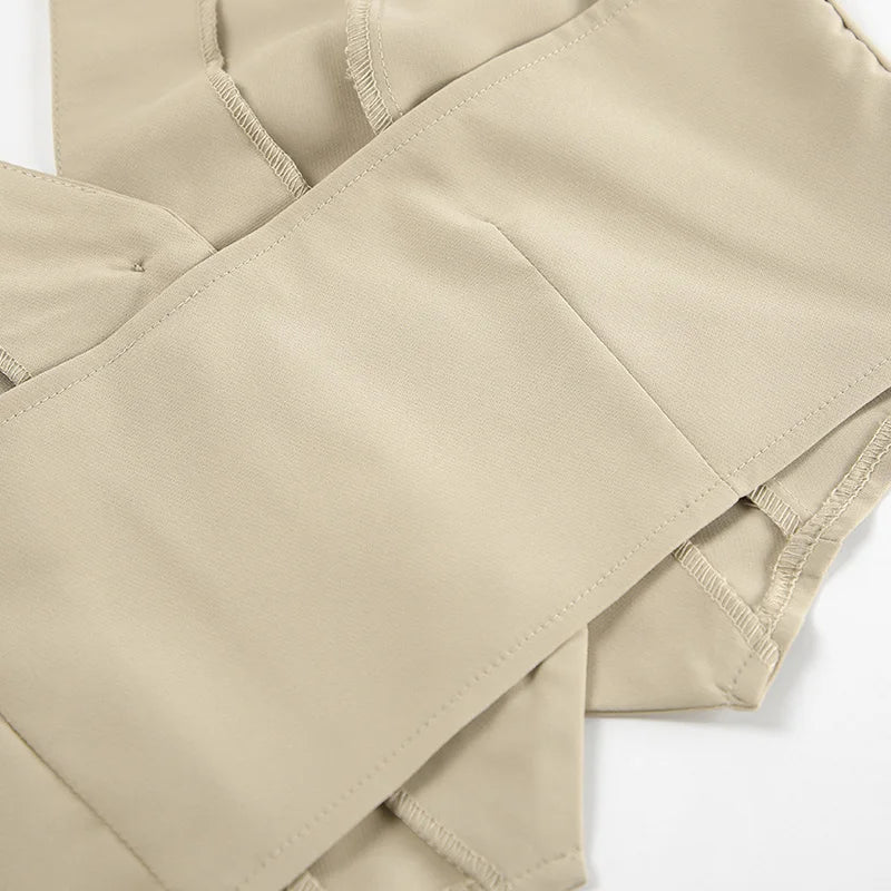Bxoxo Spring Summer Women Office Shorts Suit Set Solid Khaki Sleeveless Halter Outfit 2 Piece Matching Sets For Women