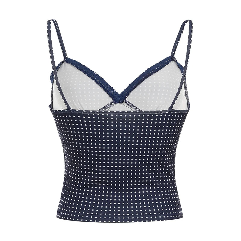 BXOXO y2k Polka Dot Crop Top Casual Lace Stitching Sleeveless Skinny Strap Tops Women Basic Camisole Streetwear Tees Aesthetic