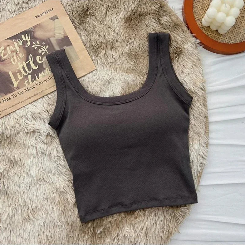 BXOXO Women's Vest One-Piece No Steel Ring Cotton Chest Pad Wide Shoulder Sports Yoga Vest Underwear Black White Bra Tank Top Women