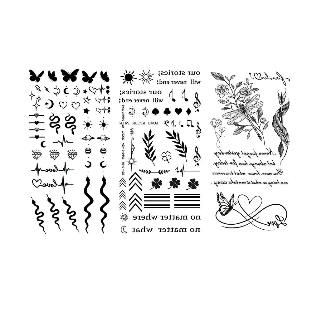 BXOXO Small Tattoo Stickers for Finger Flower Snake Moon Leaf Design Temporary Tattoos for Hand Body Decor Fake Tattoo for Women