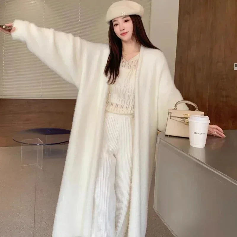 BXOXO Elegant Sweet Long Sweater Cardigan Women Korean Style Sweaters Coat Autumn Winter Solid Loose Casual Vintage Cardigan