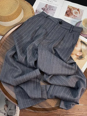 Bxoxo High Waist Striped Wide Leg Pants Women Korean Streetwear Casual Pants Harajuku Office Ladies Loose Suit Straight Trousers