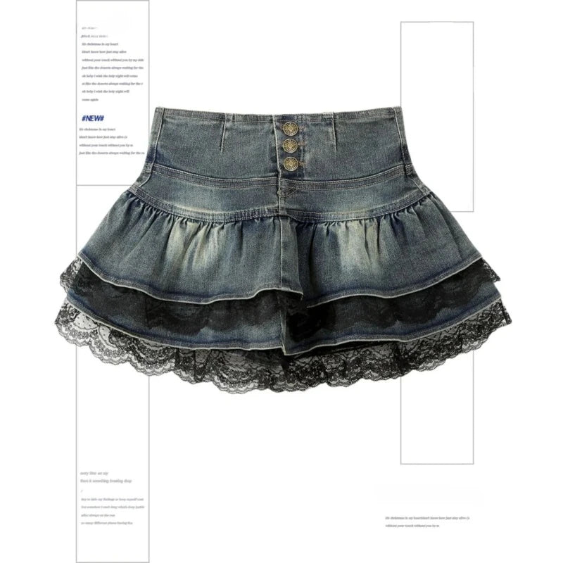 Bxoxo Black Gothic Mini Skirt Woman Y2K Korean Fashion High Street Aesthetic Elegant Retro A-line Mini Denim Skirt Outfits 2025