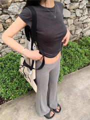 Bxoxo Gray High Waist Basic Flared Pants Solid Color Jogging Fitness Yoga Trousers Slim Korean Fashion Casual Streetwear Lady