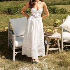 BXOXO Women Hollowed Long Cami Dress with Bow Tie-up Sweetheart Neck Cut Out Back Spaghetti Strap Dress for Daily Party
