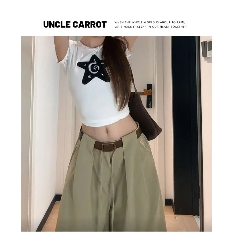 Bxoxo White Basic High Waist Wide Leg Women Pants Solid Color Korean Fashion Parachute Trousers Baggy Lace Up Youthful Summer