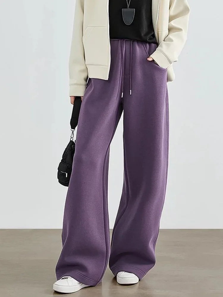 Bxoxo Women Streetwear Purple Sweatpants Loose High Waist Vintage Fall Wide Leg Pant Casual Retro Pockets American Y2K Female Trousers