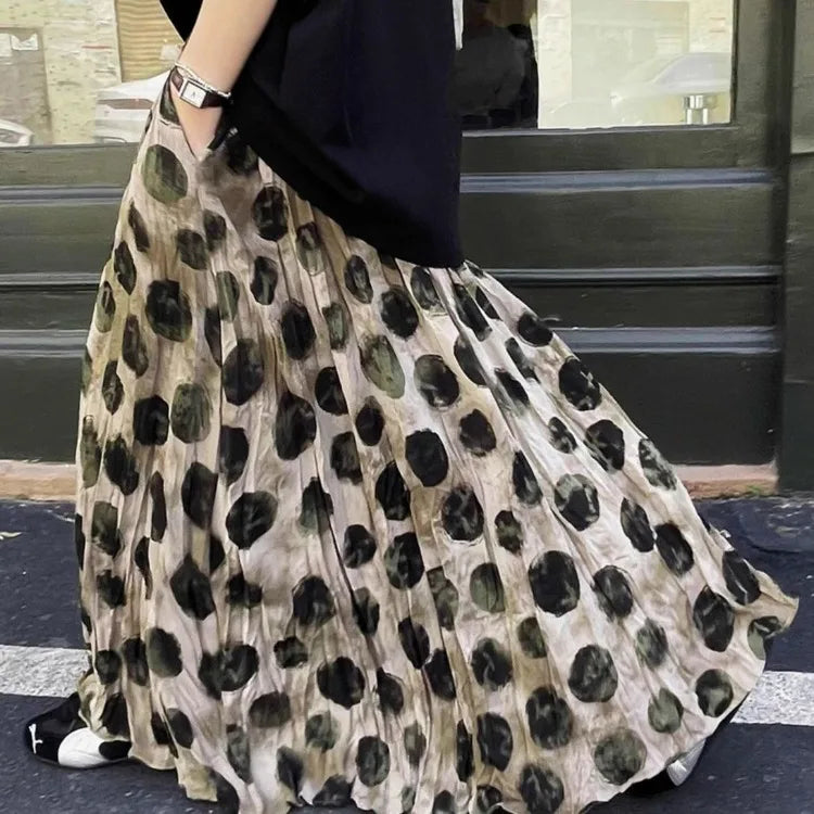 BXOXO Elegant Green Dot Skirt Women Vintage High Waisted Holiday Beach Skirt A Line Skinny Print Tie Dye Pretty Style Skirt