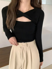 BXOXO Women Sweater Chic Cashmere Pullovers Women Long-sleeved Knitted Streetwear Jumpers Solid Sweater 2024 Autumn Winter