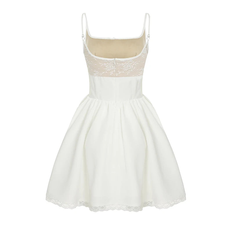 BXOXO Fashion Fairycore Lace Spliced A-Line Camisole Dresses Elegant Sold Sheer New Trendy Women Frocks